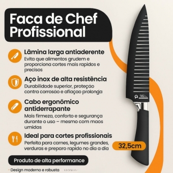 Kit Facas Profissional Inox com Afiador Tesoura Descascador