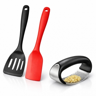 Kit Espatulas Silicone Cozinha Espremedor Alho Inox
