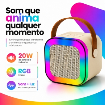 Caixa de Som Bluetooth 20W RGB com Microfone Sem Fio Karaokê Portátil USB TF AUX