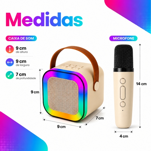 Caixa de Som Bluetooth 20W RGB com Microfone Sem Fio Karaokê Portátil USB TF AUX