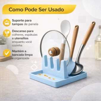 Suporte Descanso Tampa Panela Utensílios Organizador Cozinha