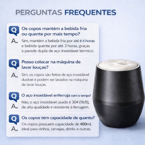 Copo Térmico 2 em 1 Aço Inox 400ml Taça Bebida Fria Quente - Preta