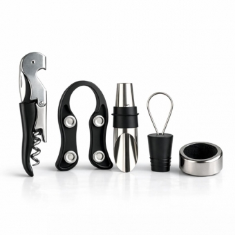 Kit Acessórios para Vinho 5 Peças Saca Rolhas e Dosador