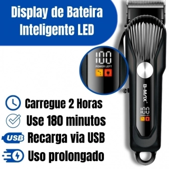 Kit Maquina Profissional Cortar Cabelo Acabamento Aparador Preto