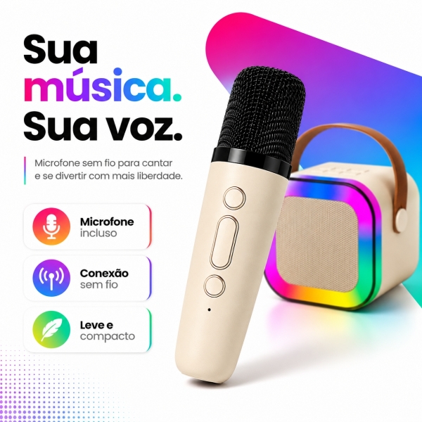 Caixa de Som Bluetooth 20W RGB com Microfone Sem Fio Karaokê Portátil USB TF AUX