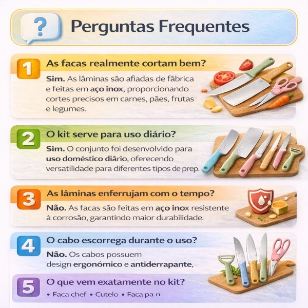 Kit Facas Cozinha 6 Peças Com Afiador Descascador Tesoura