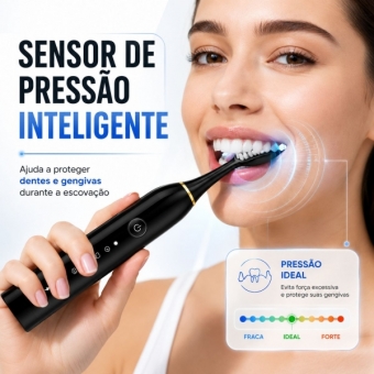 Escova Elétrica Sônica Recarregável USB IPX7 6 Modos + 4 Refis