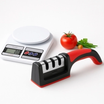 Kit Balança de Cozinha 10kg e Amolador de Facas Profissional