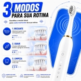 Escova Elétrica Sônica Recarregável USB IPX7 6 Modos + 4 Refis - Branco