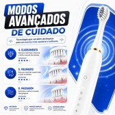 Escova Elétrica Sônica Recarregável USB IPX7 6 Modos + 4 Refis - Branco