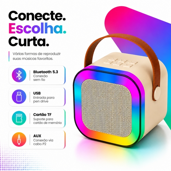 Caixa de Som Bluetooth 20W RGB com Microfone Sem Fio Karaokê Portátil USB TF AUX