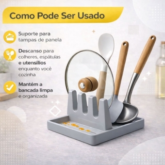Suporte Descanso Tampa Panela Utensílios Organizador Cozinha